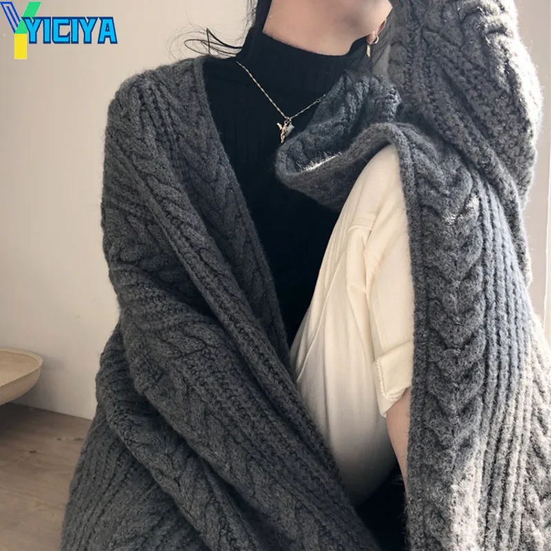 Top Trends: YICIYA Long Cardigan Women Clothing Knitwears New Fashion Sweaters 2023 Winter Length Knitted Cardigan Sweater Long Sleeve Top Shoppable Styles - Image 2