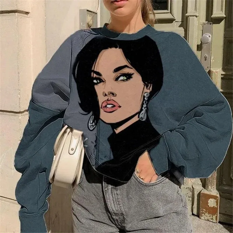 Top Trends: Urban Women Cartoon Print Long-sleeved O-Neck Sweatshirts Spring Autumn Fashion Indie Pullovers Plus Size 3 Colors Loose Jumper Shoppable Styles