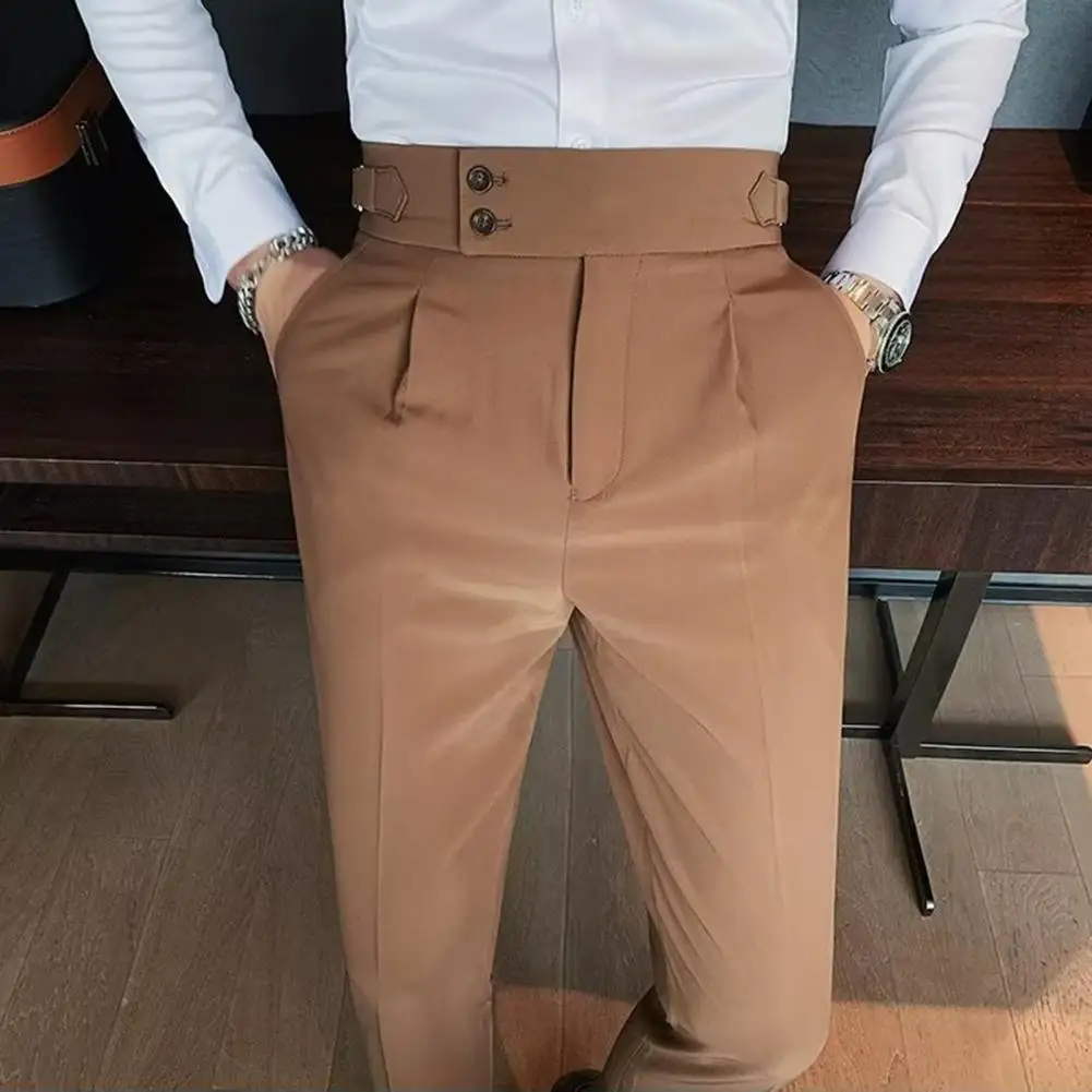 Top Trends: Men Pants Classic Men's Office Trousers Slim Fit High Waist Vintage Pockets For Formal Business Style Elegant Formal Pants Shoppable Styles - Image 5