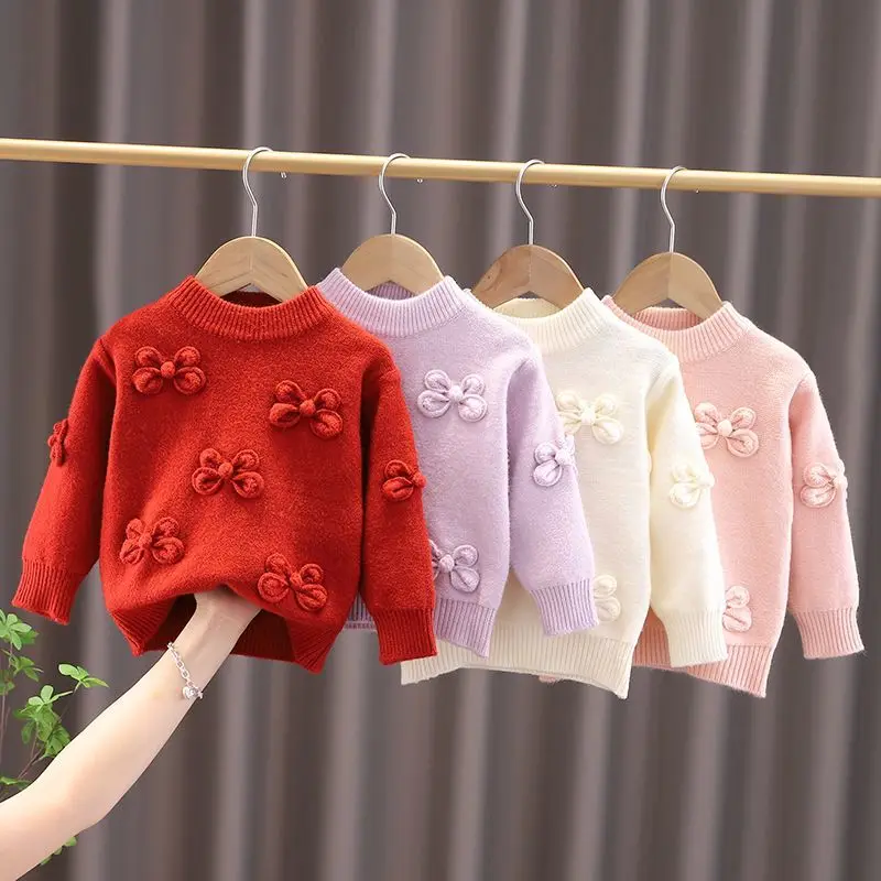 Top Trends: Children's Sweater Autumn And Winter New Girl's Round Neck Pullover Sweater Fashion Bowknot Knitwear Baby's Outwear Top Shoppable Styles - Image 3