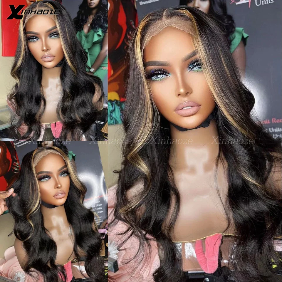 Top Trends: 1B / 27 Highlight Body Wave Transparent Glueless Lace Front Closure Wigs Brazilian Remy Blonde Human Hair 5x5 Silk Top Closure Wig Shoppable Styles