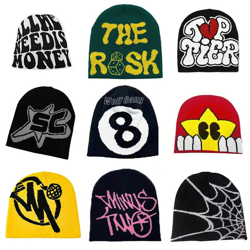 Top Trends: 9 Styles Y2K Fashion Skullies Multi Colors Jacquard Hat Women Men Hip Hop Knitted Cap Wholesale Bonet Dropshipping Accessories Shoppable Styles