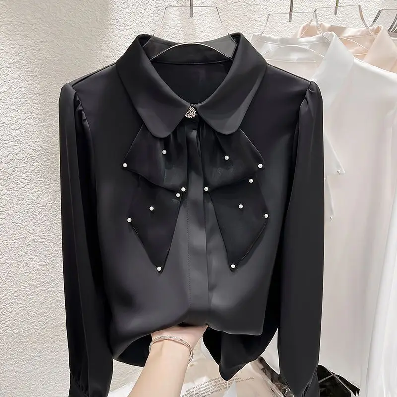 Top Trends: Fashion Lapel Spliced Beading Ruffles Shirt Female Clothing 2023 Spring Autumn New Oversized Casual Tops Loose Sweet Blouse Shoppable Styles