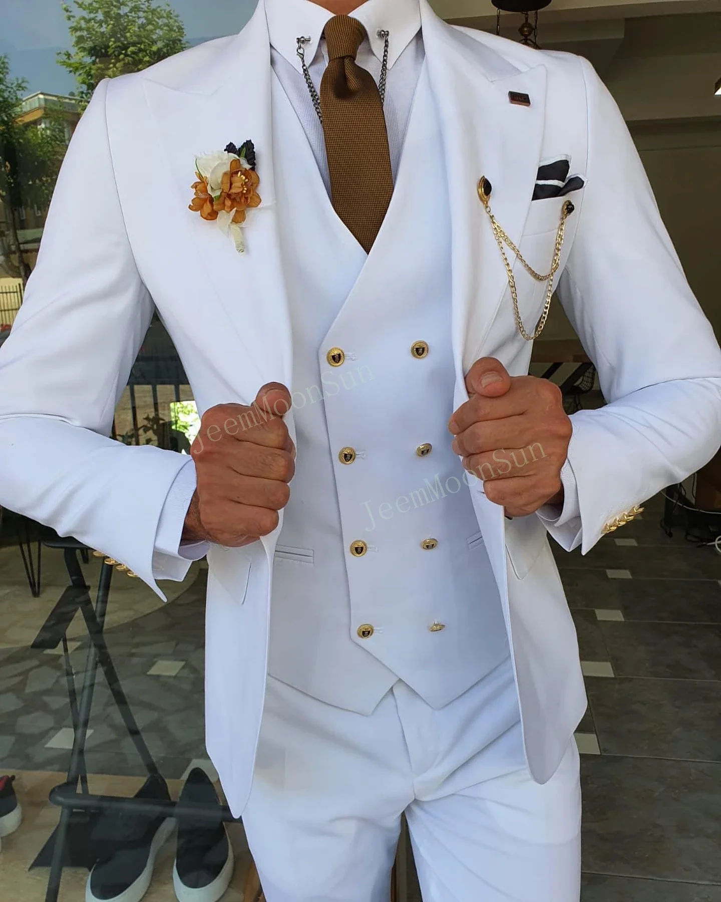 Top Trends: 3 Pieces New White Men&#039;s Suit 2023 Peak Lapel Slim Fit Casual Tuxedos Groom Tailor Made Terno Masculino (Blazer+ Pants+ Vest) Shoppable Styles