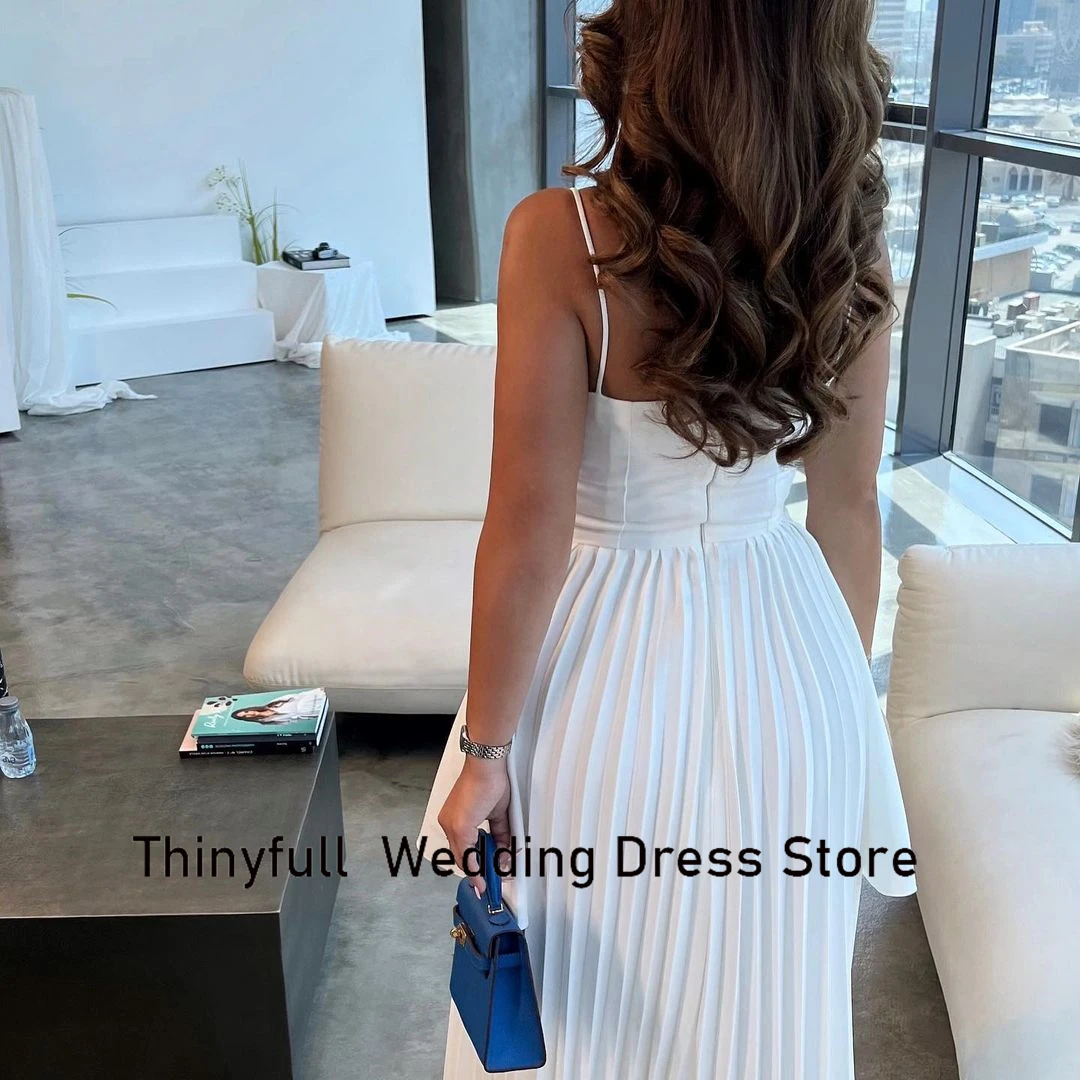 Top Trends: Thinyfull Saudi Arabia White Prom Dresses A-line Spaghetti Straps Sleeveless Evening Party Gown Tea-Length Formal Occasion Dress Shoppable Styles - Image 2