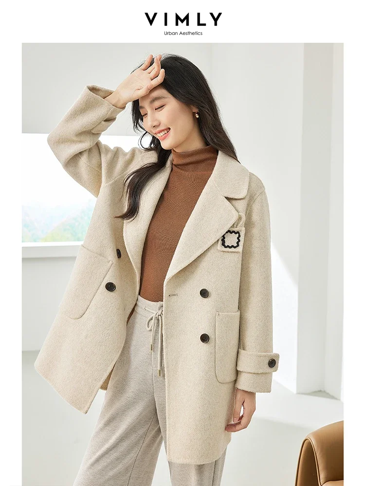 Top Trends: Vimly Wool Blend Blazer Jacket Women 2023 Straight Double Breasted Thick Warm Winter Long Coats Female Overcoat Clothes 50709 Shoppable Styles