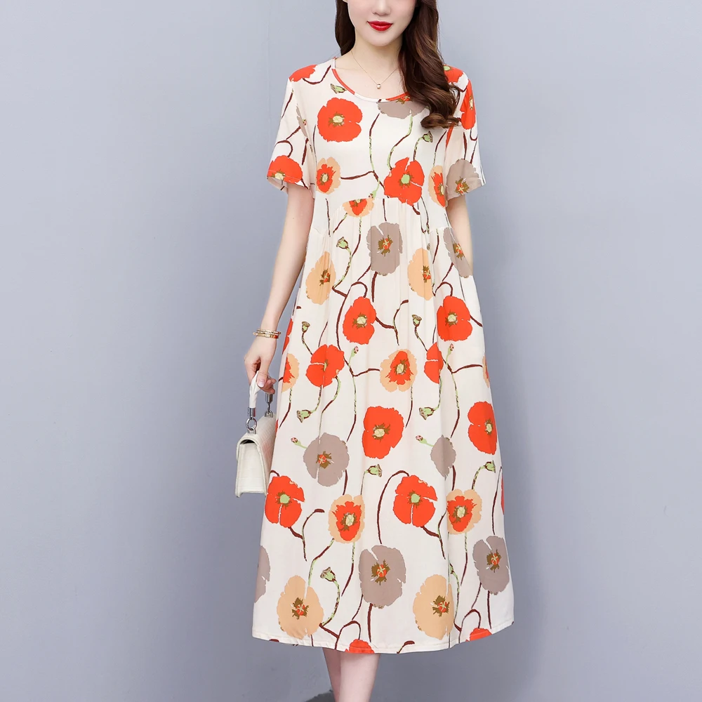 Top Trends: New Fashion Casual Summer Dresses For Women O-Neck Print Vintage Short Sleeve Elegant Floral Clothes Dress Loose Women Clothing Shoppable Styles