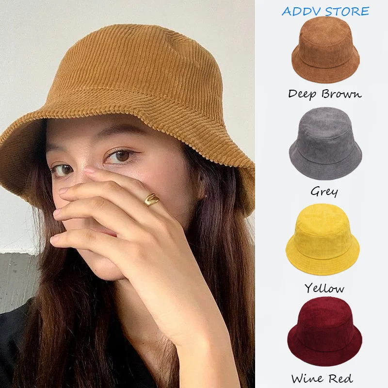 Top Trends: Ins Solid Colour Corduroy Fisherman's Hat Sub Men And Women Spring And Autumn Fashion Casual Hundred Take Basin Bucket Cap Shoppable Styles