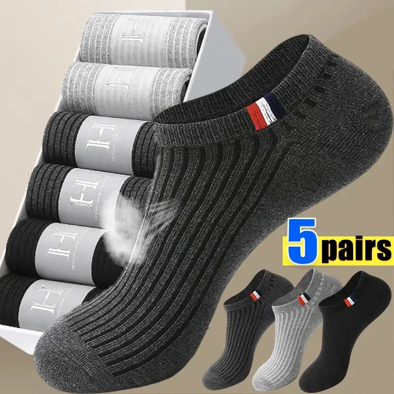 Top Trends: 5Pairs Men Cotton Short Socks Breathable Mesh Man Sport Socks Casual Ankle Sock Spring Summer Thin Black White Non-slip Boat Sox Shoppable Styles