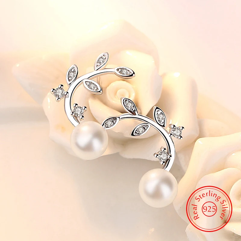 Top Trends: 925 Sterling Silver Crystal Pearl Jewelry Fashion Leaf Stud Earrings For Woman New XY0218 Shoppable Styles