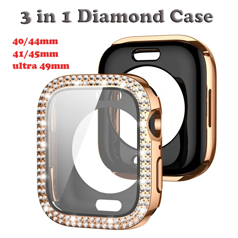 Top Trends: Diamond Case + Back Cover For Apple Watch 7 8 45mm 41mm 49mm 44mm 40mm Glass Screen Protector Cover Bumper IWatch 4 5 SE 6 Ultra Shoppable Styles