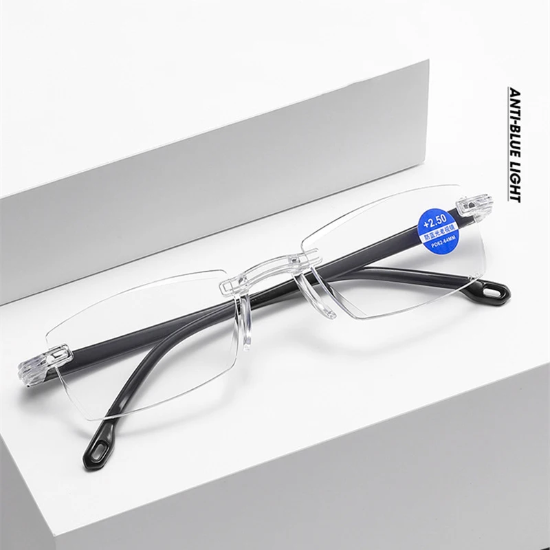 Top Trends: Reading Glasses Men Women Classic Rimless Anti Blue Light Hyperopia Eyewear TR90 Ultralight Frameless Trimming Eyeglasses 0~+ 4.0 Shoppable Styles