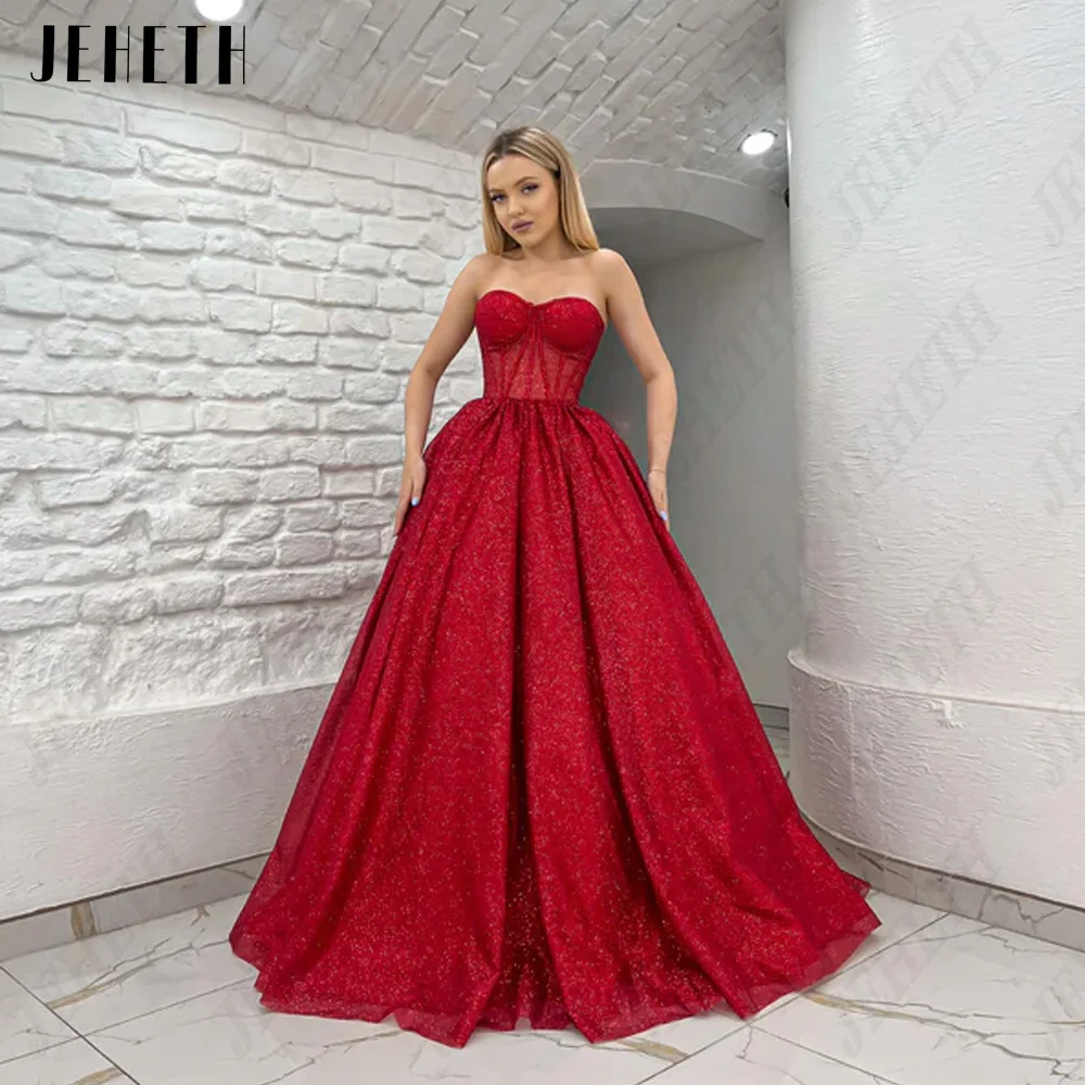 Top Trends: JEHETH Exquisite Prom Dress Sweetheart Sleeveless Lace Up Red Evening Dress Shiny Tulle A-Line Vestidos De Graduación Party Shoppable Styles