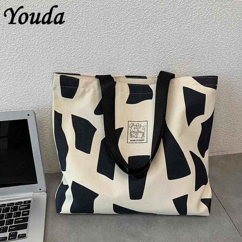 Top Trends: Youda Canvas Shopping Bags Eco Reusable Foldable Shoulder Bag 2022 New Zipper Large Handbag Tote For Women Shopper Pocket Shoppable Styles