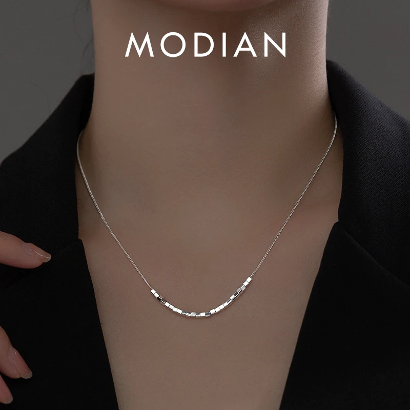 Top Trends: Modian 925 Sterling Silver Slide Block Sparkling Necklace Basic Chain Link Simple Fine Jewelry For Women Valentine's Day Gift Shoppable Styles