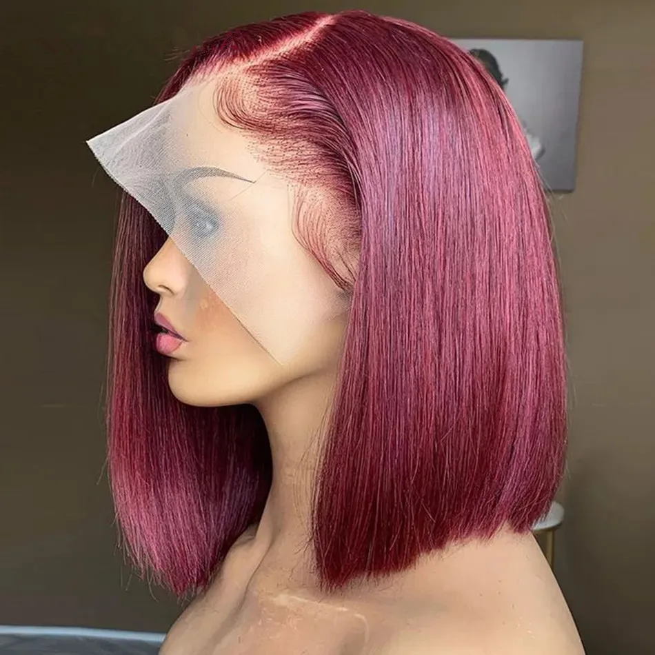 Top Trends: 99J Burgundy Bob Wig Lace Front Human Hair Wigs For Women Bone Straight Bob Wig Side Part HD Transparent Lace Frontal Wig 180% Shoppable Styles