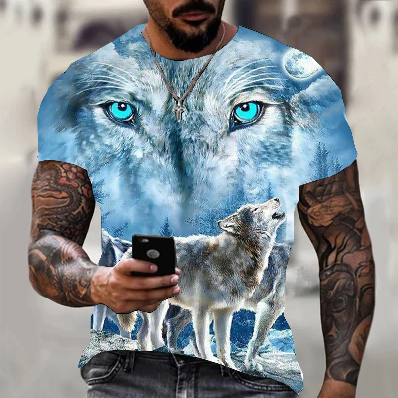 Top Trends: Men'S T-Shirt Wolf Printing Short Sleeve Daily Street Tees Summer Leisure Fashion Trend Male Tops Loose Comfortable Men Clothing Shoppable Styles - Image 6