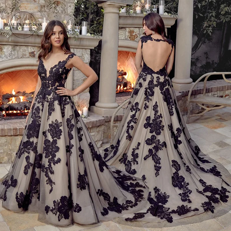 Top Trends: Black Lace Appliques Wedding Gowns 2022 Illusion Neck Sleeveless A Line Tulle Backless Brides Dresses Sexy Vestidos De Novia Shoppable Styles