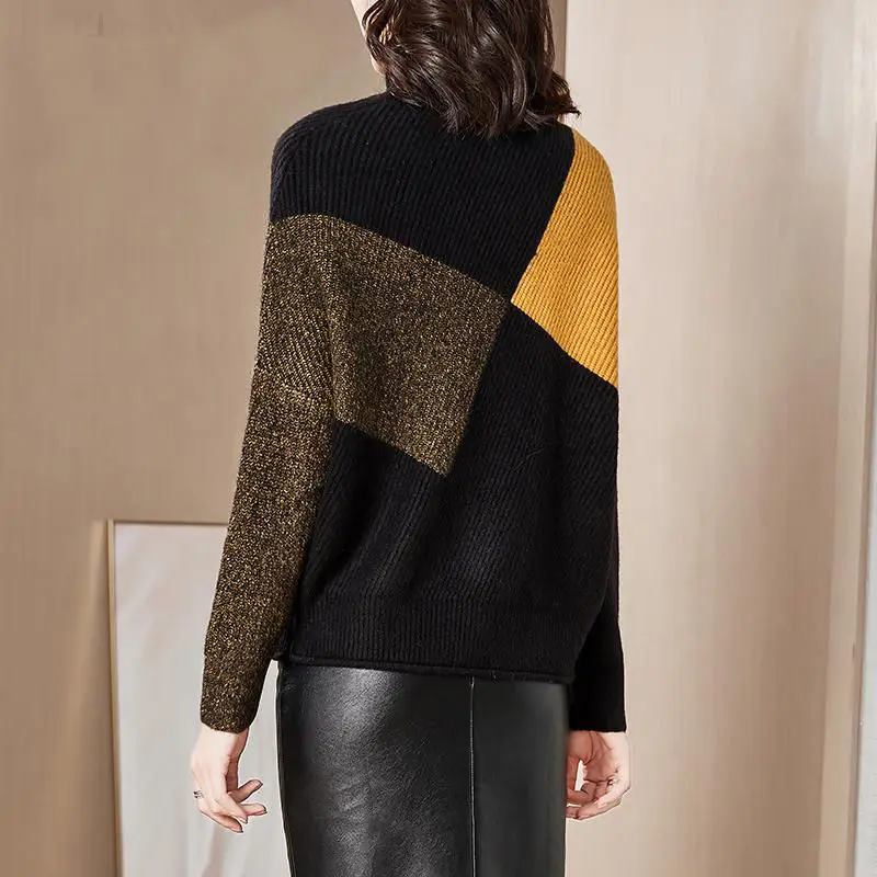 Top Trends: Autumn Winter Women Simple Turtleneck Sweater Color Block Fashion Loose Versatile Long Sleeve Knit Bottoming Casual Pullover Top Shoppable Styles - Image 2