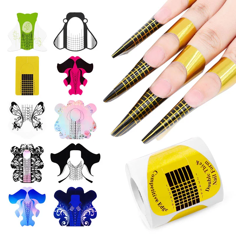 Top Trends: 100Pcs Acrylic Nail Art Forms Professional UV Gel Nail Extension Forms Women French Sticker Tools Acrylic Curve Nails Guide Mold Shoppable Styles