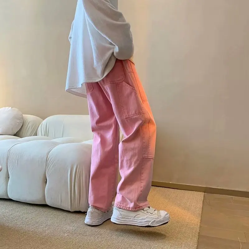 Top Trends: 2023 New Fashion Pink Baggy Men Cargo Jeans Pants Elegant Straight Casual Women Solid Long Trousers Y2K Clothes Pantalon Homme Shoppable Styles