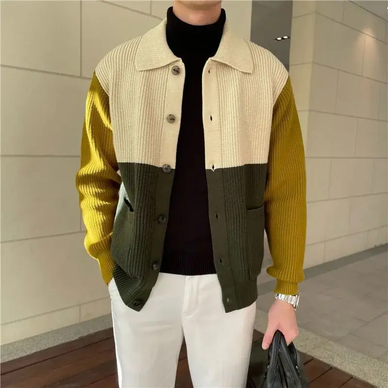 Top Trends: Fashion Lapel Button Pockets Spliced Casual Color Cardigan Sweaters Men's Clothing 2024 Spring New Loose Knitted All-match Tops Shoppable Styles