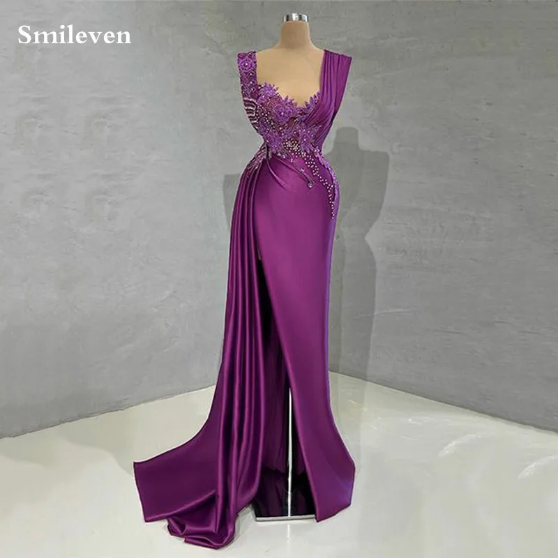 Top Trends: Smileven Sexy Purple Mermaid Prom Dresses Beaded 3D Flower Evening Gowns Sleeveless Saudi Arabia Simple Wedding Party Dress 2023 Shoppable Styles