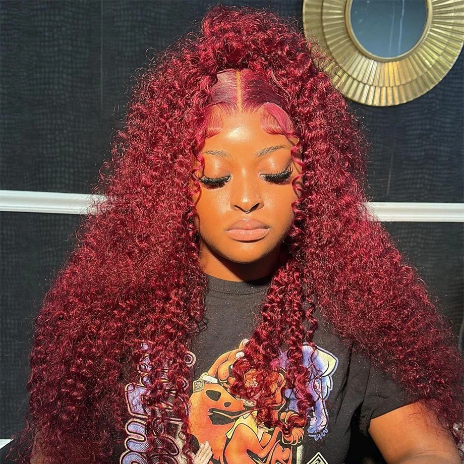 Top Trends: Deep Wave Burgundy 13x4 Transparent Glueless Red Wig Colored Lace Front Human Hair Wigs Curly 13x6 Hd Lace Frontal Wig For Women Shoppable Styles