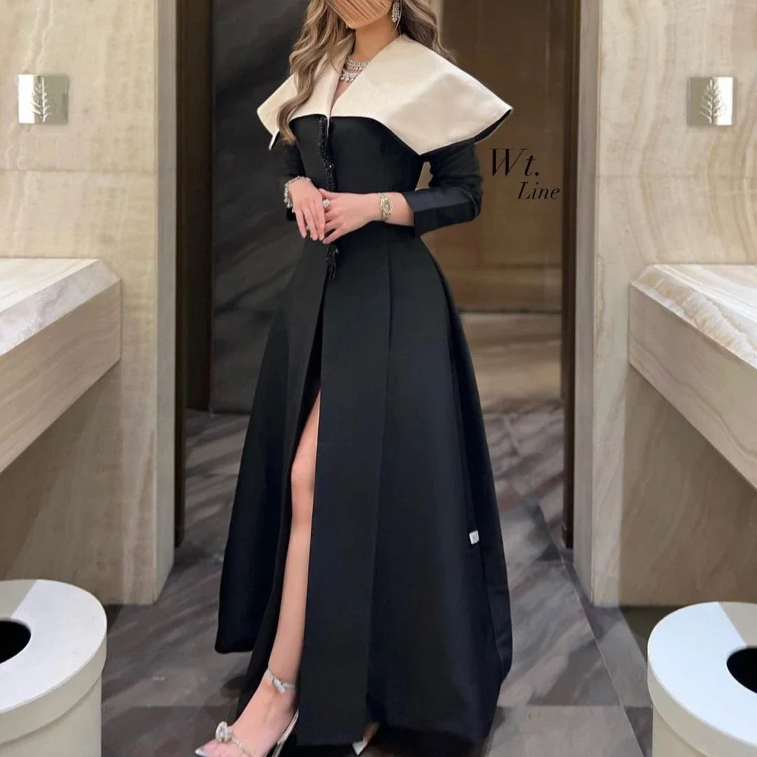 Top Trends: Saudi Arabia Prom Dresses Formal Occasion Evening Dresses A-Line Black Side SlitV Neck Long Sleeves Evening Party Formal Banquet Shoppable Styles