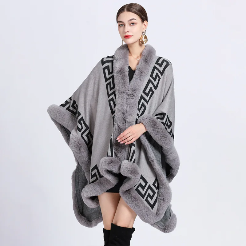 Top Trends: Women Rex Rabbit Faux Fur Shawl Lady Cashmere Feel Mantle Fall Winter Elegant Wrap Luxury Warm Overcoat Classic Vintage Cloak Shoppable Styles - Image 4