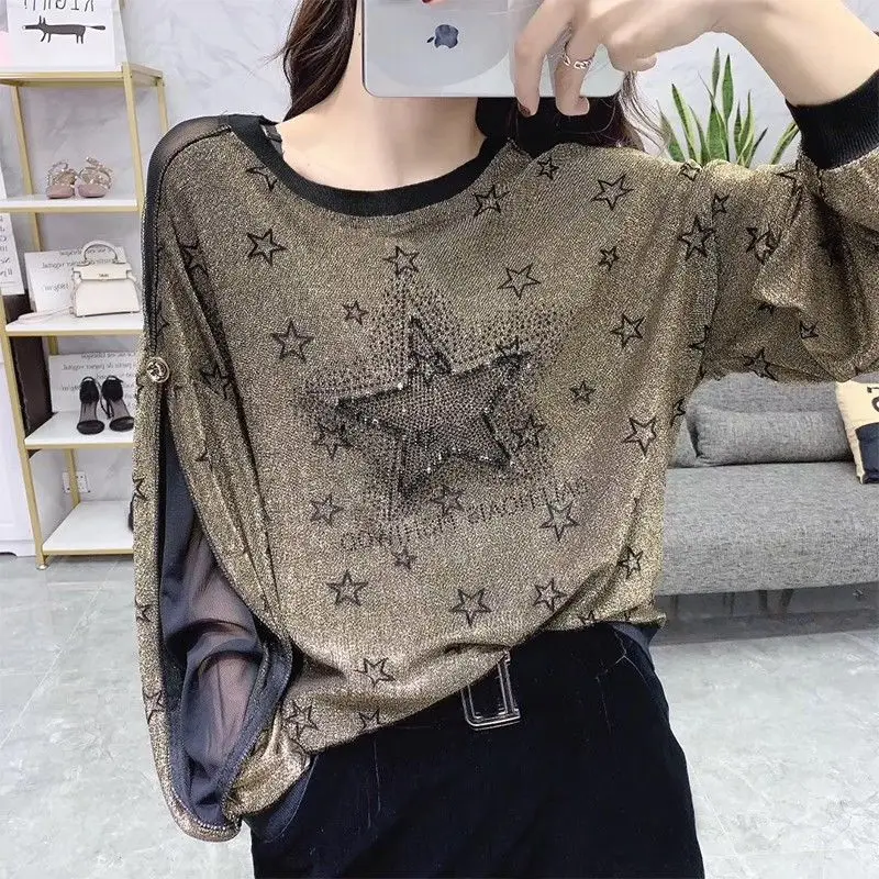 Top Trends: Streetwear Stylish Star Printed Sweatshirts Chic Diamonds Women's Clothing Casual Gauze Patchwork Spring Autumn O-Neck Pullovers Shoppable Styles