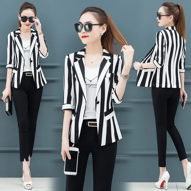 Top Trends: Casual Blazer Fashion Black And White Suit 2021 Spring Autumn Women Blazers Coat New Ladies Temperament Casual Striped Jacket Shoppable Styles - Image 4