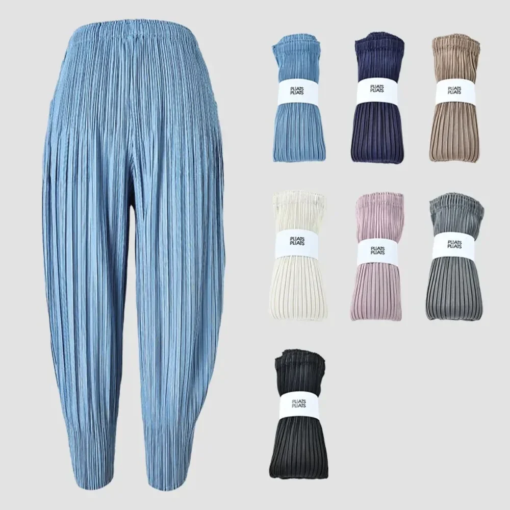 Top Trends: Miyake Pants Female 2023 New Drape Small Foot Women's Pants Pleated Casual Nine-quarter Pants Radish Loose Haren Trousers Shoppable Styles