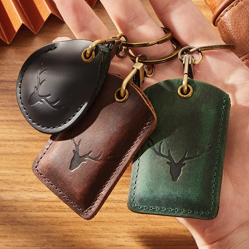 Top Trends: Luxury Genuine Leather For Apple AirTags Access Control Card Cover Leather Elevator Card Protective Cover Male Key Chain Shoppable Styles