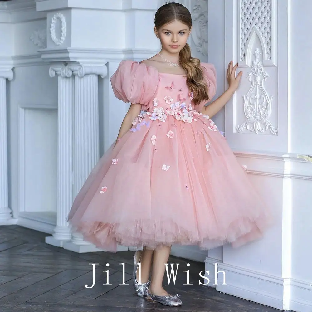 Top Trends: Jill Wish Luxury Elegant Arabic Pink Girl Dress 3D Flowers Dubai Princess Gown For Kids Wedding Birthday Communion Party J141 Shoppable Styles