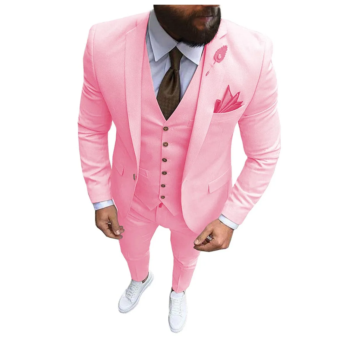 Top Trends: New Pink Men's 3 Pieces Suit Formal Business Notch Lapel Slim Fit Tuxedo Best Man Blazer For Wedding(Blazer+ Vest+ Pants) Shoppable Styles