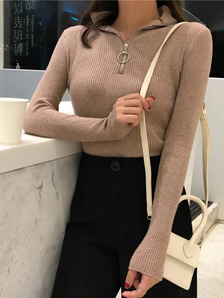 Top Trends: 2024 Knitted Women Zipper High Neck Sweater Pullovers Turtleneck Autumn Winter Basic Women Sweaters Slim Fit Black Pull Femme Shoppable Styles - Image 4