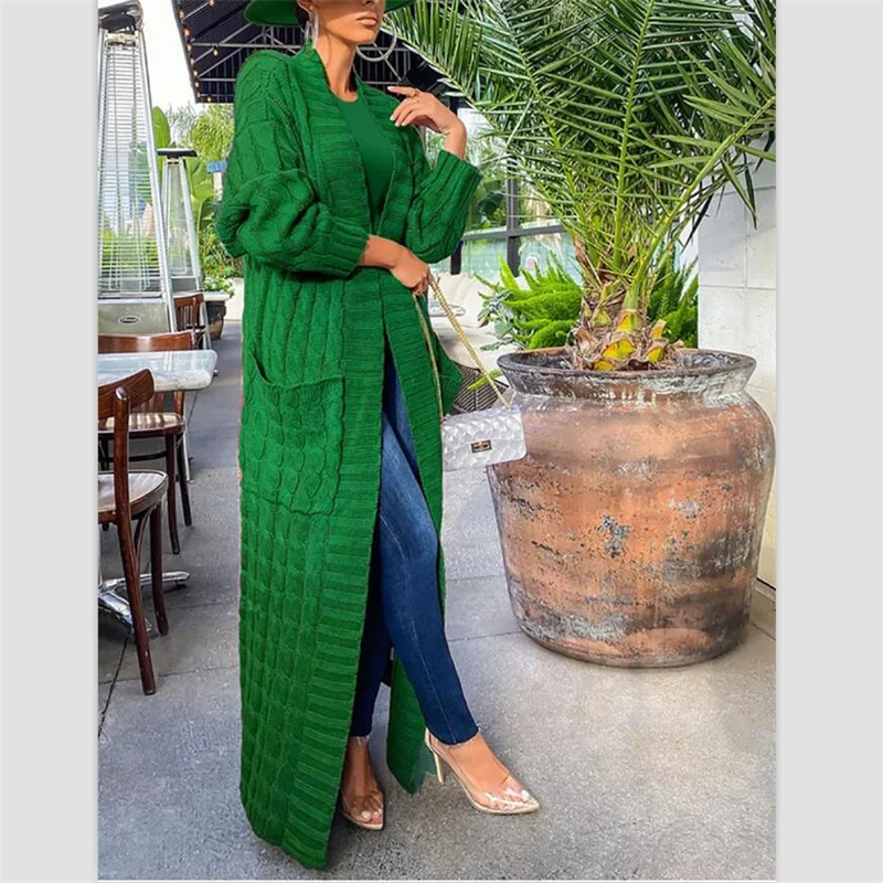 Top Trends: Kintted Cardigan Women Long Jacket Autumn Winter Green Crochet Loose Long Sleeve Woman Sweater Causal Jumper Outswears Shoppable Styles