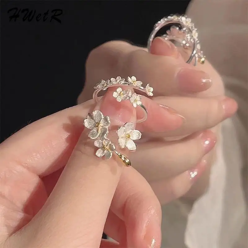 Top Trends: Unique Delicate Flower Opening Adjustable Rings For Women Silver Color Minimalist Finger Ring Engagement Jewelry Female Gift Shoppable Styles