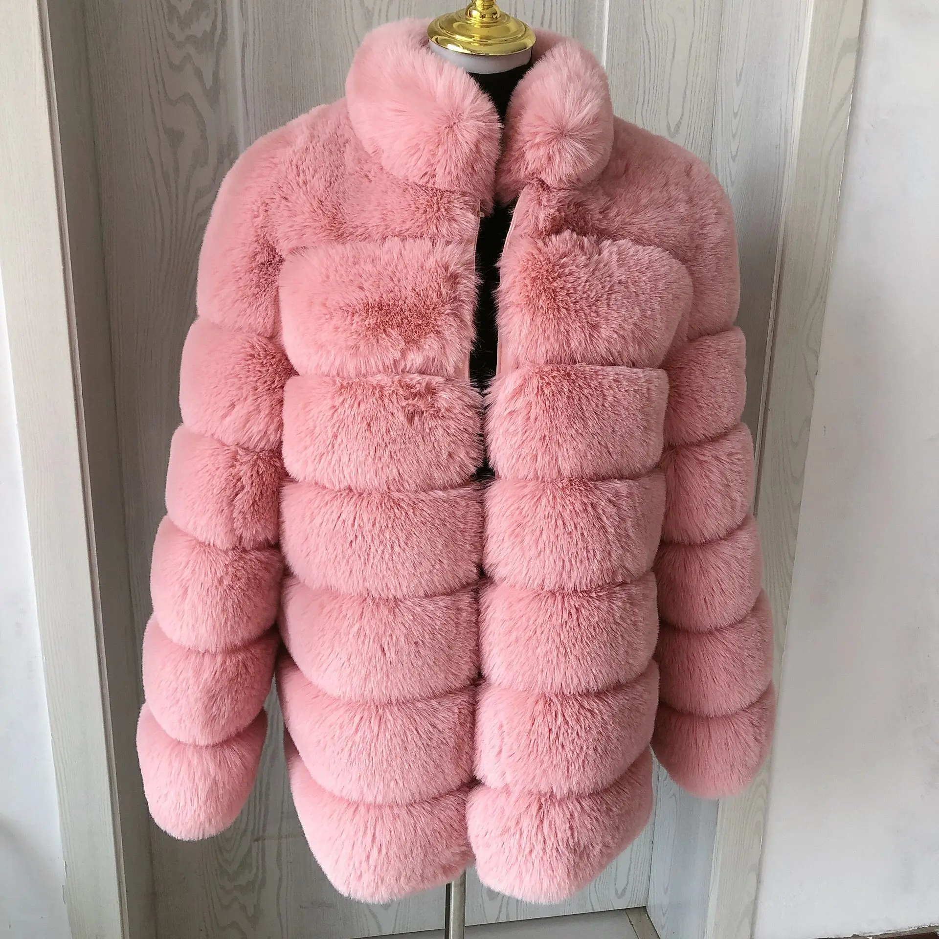 Top Trends: 2022 Women&#039;s New Faux Fur Jacket Winter Warm Coat Plus Stand Collar Pink Faux Fox Fur Ladies Coat 70cm Long Sleeve Fluffy Fur Shoppable Styles