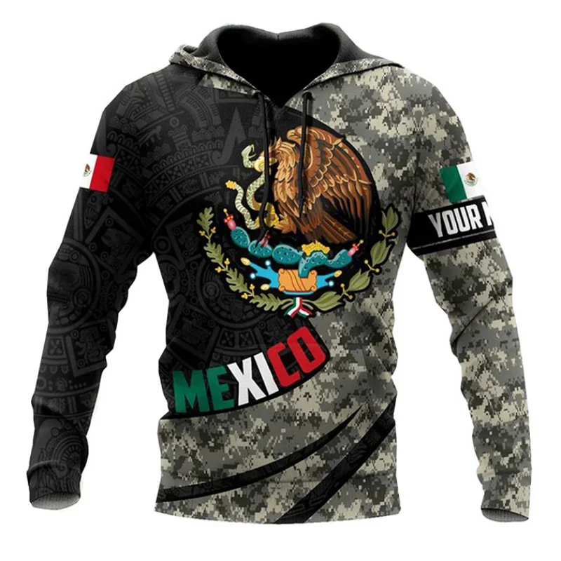 Top Trends: Mexico Eagle Print Hoodies For Men Mexican Flag Pattern Sweatshirts Autumn Fashion Personalized Name Tops Oversized Y2k Clothes Shoppable Styles