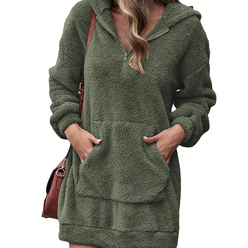 Top Trends: Women&#039;s Autumn And Winter Fashion Hooded Zipper Pullover Solid Color Pocket Double Fleece Loose Long Sleeve Sweater Coat Tops Shoppable Styles