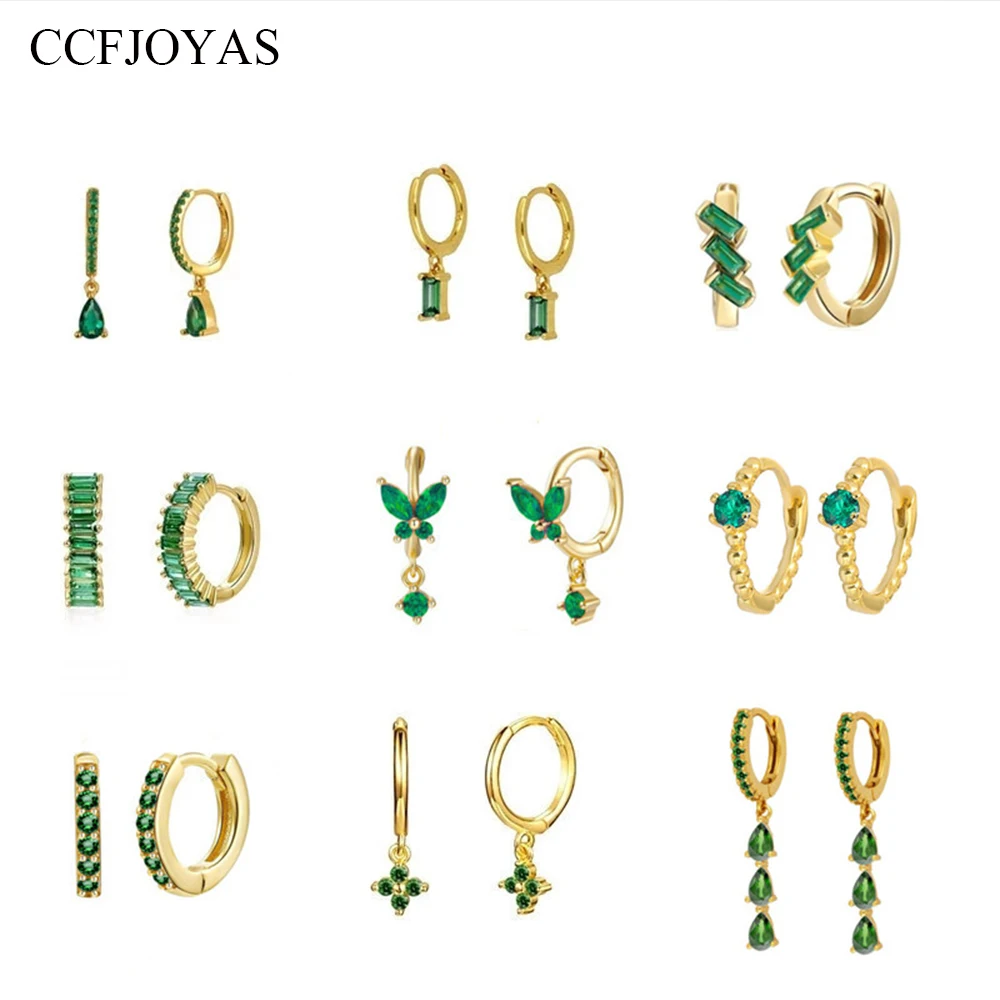 Top Trends: CCFJOYAS Green Color Zircon Small Hoop Earrings For Women 925 Sterling Silver Green Gold Hoop Earrings Jewelry New Arrival 2022 Shoppable Styles