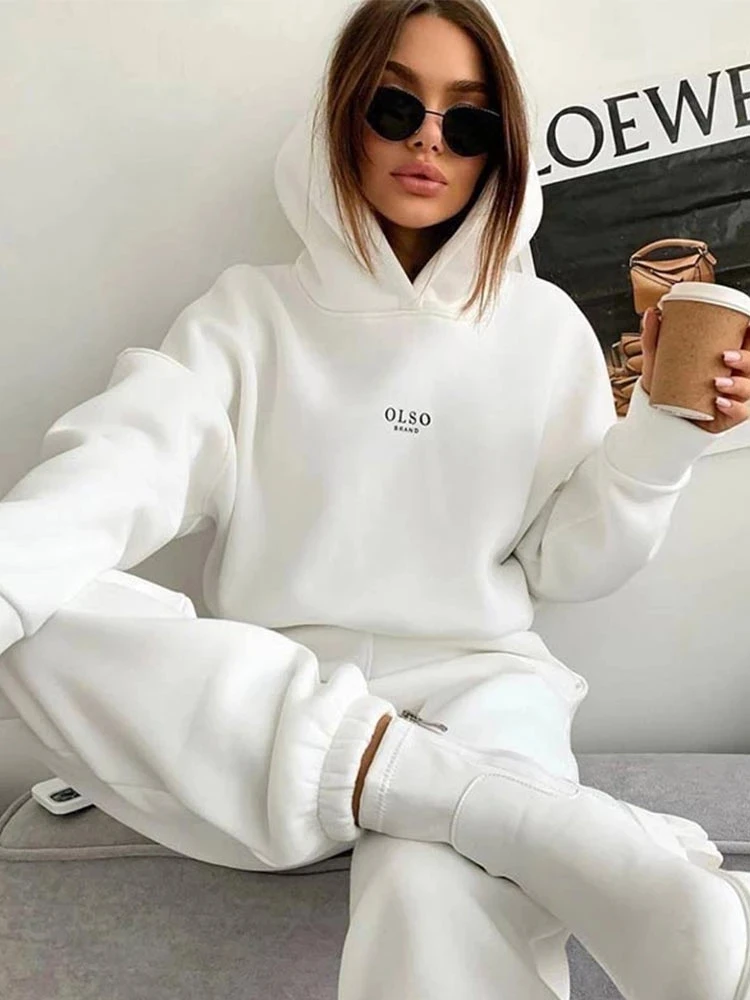 Top Trends: Women 2 Piece Set Sweatshirt Suit Solid Long Sleeve Hooded Top Elastic Waist Pant Ladies 2022 Spring Fleece Streetwear Outfits Shoppable Styles