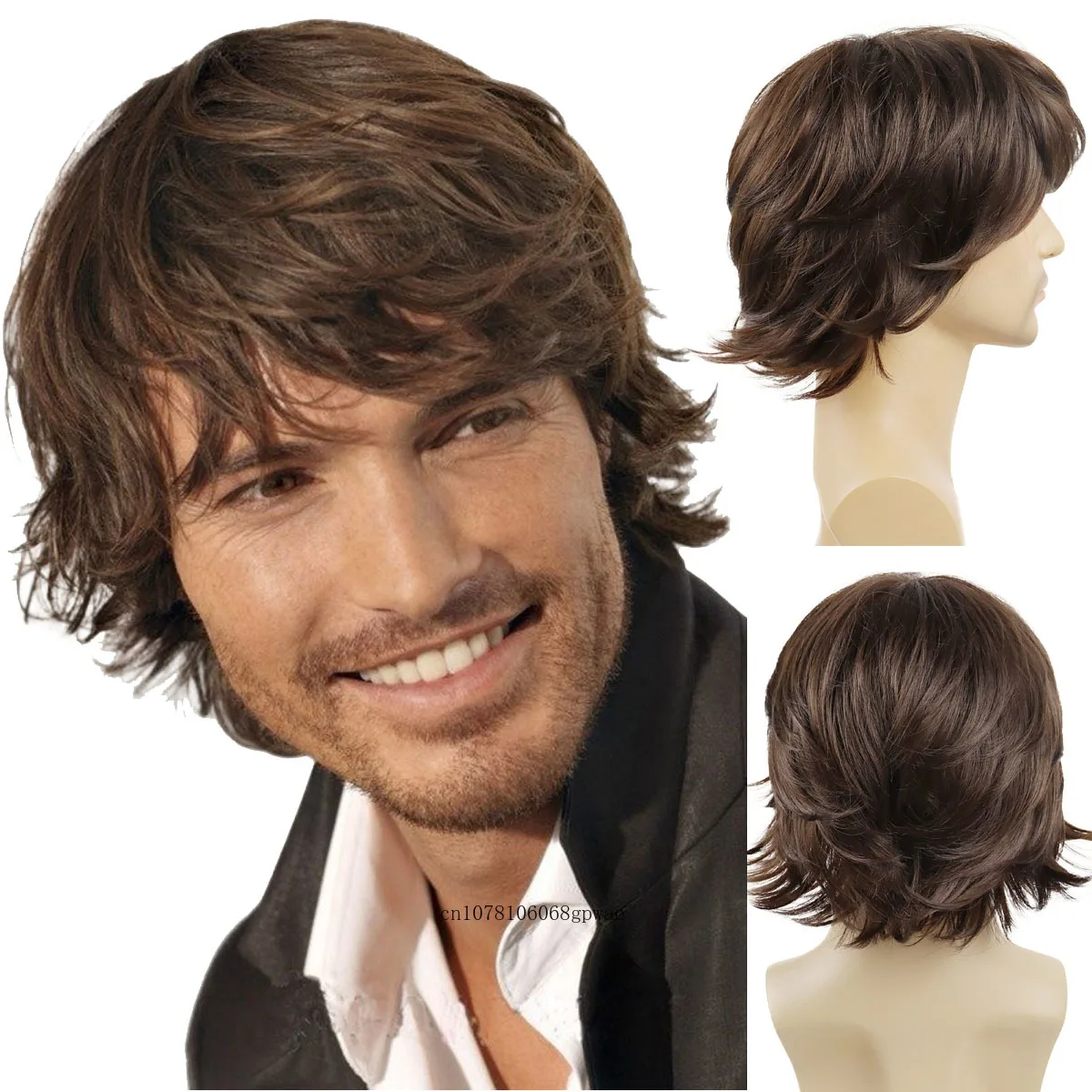 Top Trends: Brown Wigs For Men Synthetic Short Wig With Bangs Wave Haircut Shaggy Hair Tail Daily Male Wig Heat Resistant Adjustable Cap Shoppable Styles