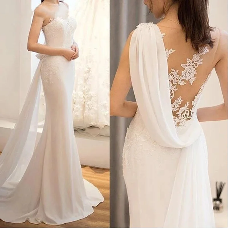 Top Trends: Sexy O-neck Sleeveless Bridal Mermaid Summer Chiffon Wedding DressBackless 2023 Lace Appliques Robe De Mariée Customize Shoppable Styles