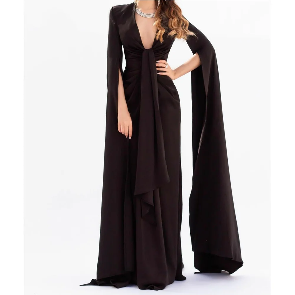 Top Trends: Sexy Long V-Neck Evening Dress With Cape Sheath Floor Length فساتين السهرة Robes De Soirée Prom Dress Formal Women Party Dress Shoppable Styles