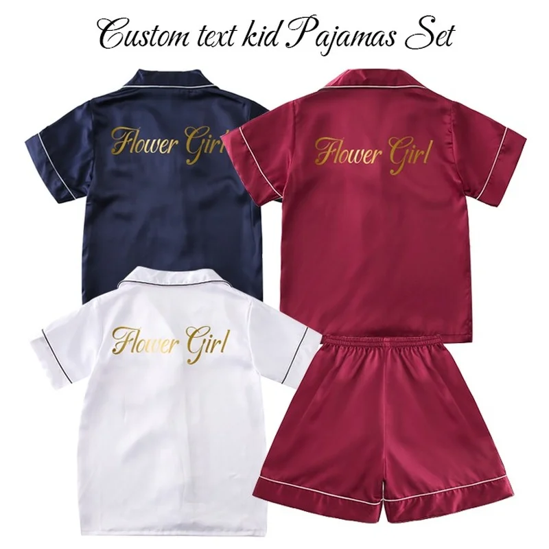 Top Trends: Personalized Custom Flower Girl Children Pajamas Suit Kids Silk Pajamas Set Sleepwear Satin Girls Kid Short Sleeve Pyjamas Set Shoppable Styles