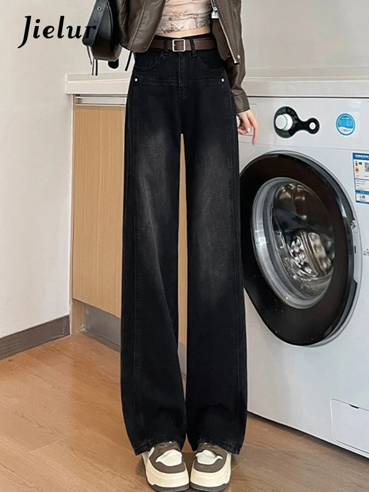 Top Trends: Jielur Black Straight Slim Loose Women's Jeans Fashion Casual High Waist Chic Female Wide Leg Pants Pockets Basic Office Lady Shoppable Styles