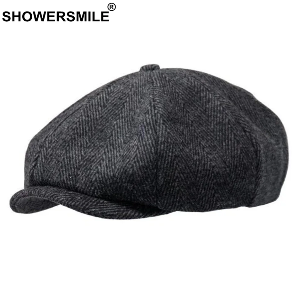 Top Trends: SHOWERSMILE Brand Wool Newsboy Caps Men Grey Herringbone Flat Caps Women Coffee British Gatsby Cap Autumn Winter Woolen Hats Shoppable Styles